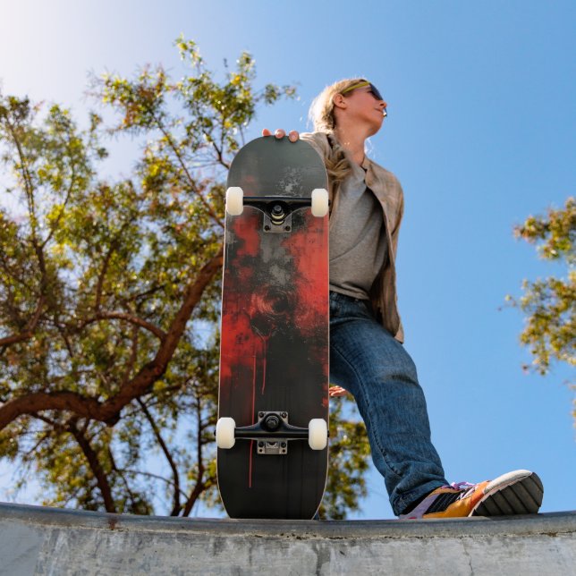 Skateboard Arte abstracto negro rojo (Exterior 1)