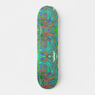 Skateboard Arte abstracto retro groovy de Aqua, Naranja y Ver