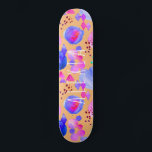 Skateboard Arte abstracto y moderno acuarela tu nombre<br><div class="desc">Patineta de arte moderno púrpura,  naranja y rosa con un nombre personalizado en un guión informal de tipografía blanca con letras a mano.</div>