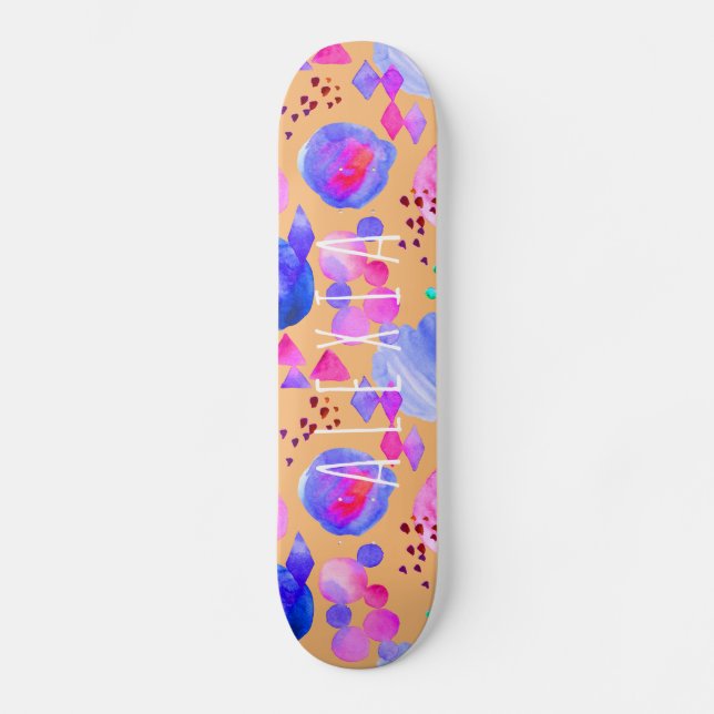 Skateboard Arte abstracto y moderno acuarela tu nombre (Anverso)