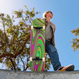 Skateboard Arte abstracto y psicodélico de color verde lima y