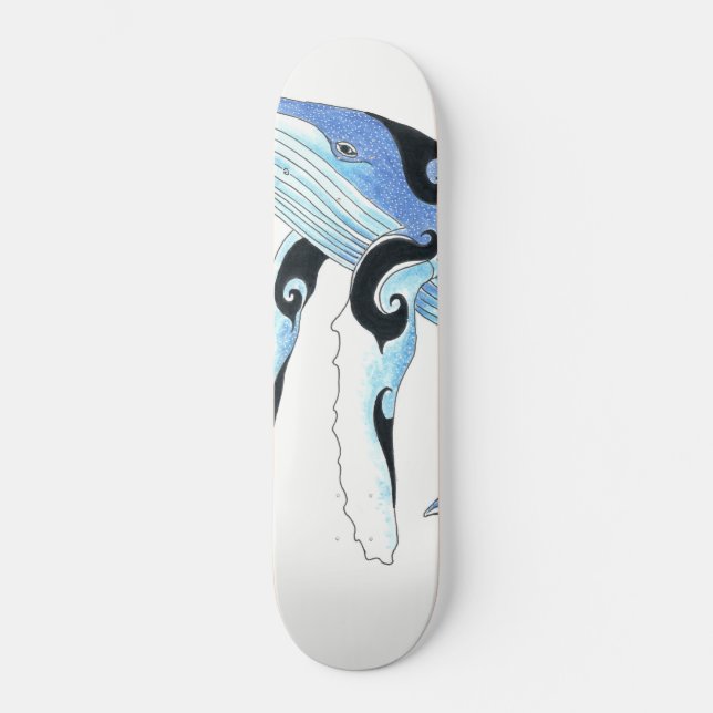 Skateboard Arte azul de espíritu tribal de ballena jorobada (Anverso)
