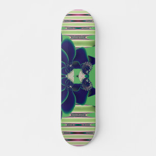 Skateboard Arte botánico fractal de loto azul turquesa oscuro