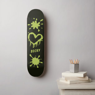 Skateboard Arte Callejero Corazón Nombre Salpicadura Verde Ác