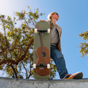 Skateboard Arte clásico de guitarra impreso en verde oliva