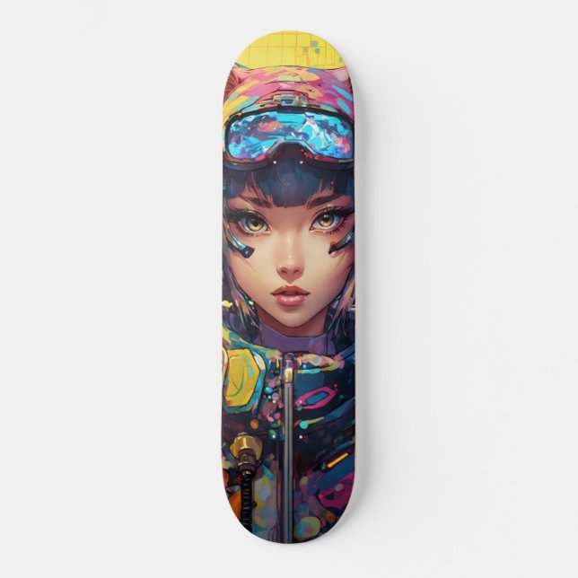Skateboard Arte de anime de estilo abstracto de un chica de g (Anverso)