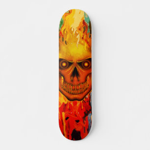 Skateboard Arte de cráneo con llama amarilla vibrante