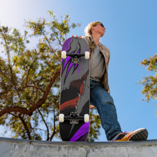Skateboard Arte de Fantasía Anime Oscura Cuervo y Demonio