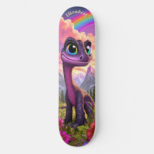 Skateboard Arte de fantasía de dinosaurio rosa lindo para niñ (Anverso)