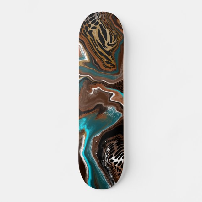 Skateboard Arte de fluido digital de safari turquesa (Anverso)