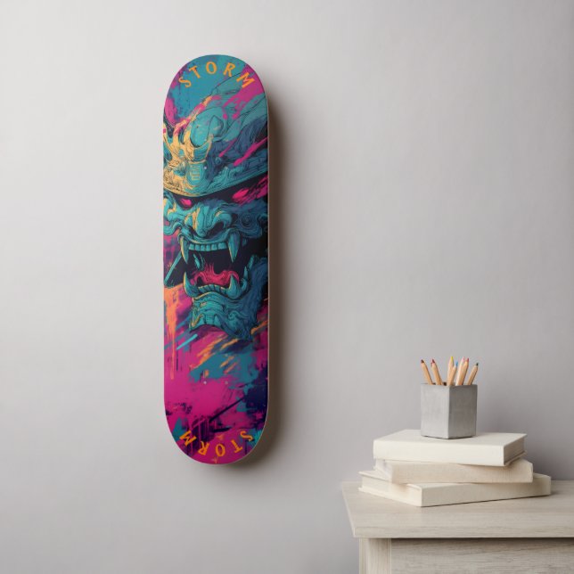 Skateboard Arte de grafiti de máscara de Oni samurái – Edició (Arte de la pared)