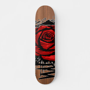 Skateboard Arte de grafiti de Rosa Ruda – Flor Urbana Roja
