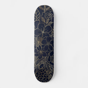 Skateboard Arte de la línea de Doodles Blue Floral Gold Moder