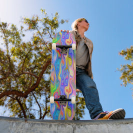 Skateboard Arte de la ola púrpura azul cielo rosa Lime verde