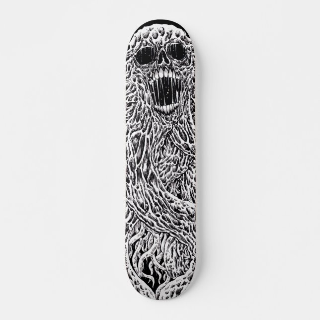 Skateboard Arte De Tentáculo De Cráneo Blanco Y Negro (Anverso )
