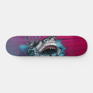 Skateboard Arte de tiburón con gradiente de neón sobre grano