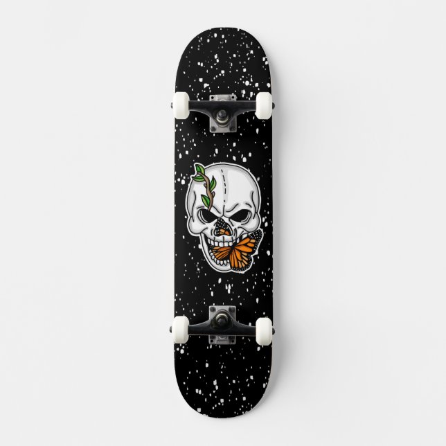 Skateboard Arte digital Skull and Monarch Butterfly (Anverso)