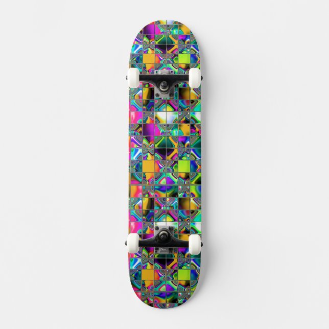 Skateboard Arte en mosaico arcoiris de los 90 (Anverso)