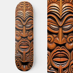 Skateboard Arte estilo madera de mascara Tiki con tótem hawai