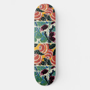 Skateboard Arte Floral Abstracto de Magenta y Naranja Vibrant