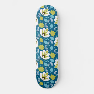 Skateboard Arte floral verde azulado Paisley Gardener hojas v