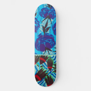 Skateboard Arte floral vibrante maximalista azul y verde