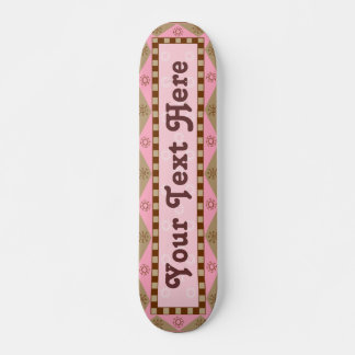Skateboard Arte folclórico rosa y marrón - Personalizable