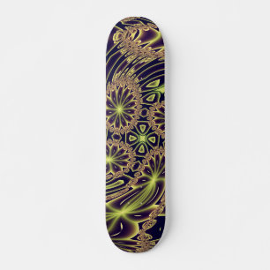 Skateboard Arte fractal abstracto de baile feliz neón dorado