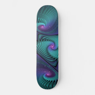 Skateboard Arte fractal abstracto moderno de púrpura y turque