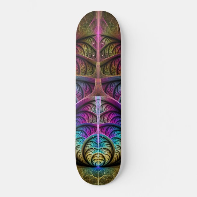 Skateboard Arte fractal colorido con estampado trippy (Anverso)