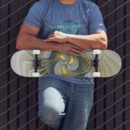 Skateboard Arte fractal de fantasía Verde azulada de oro nobl