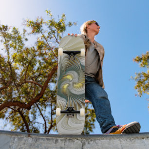 Skateboard Arte fractal de fantasía Verde azulada de oro nobl