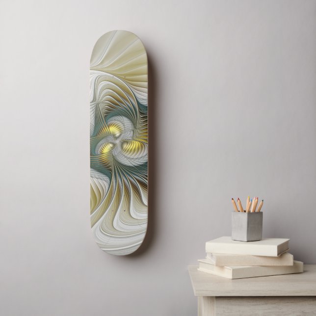Skateboard Arte fractal de fantasía Verde azulada de oro nobl (Arte de la pared)
