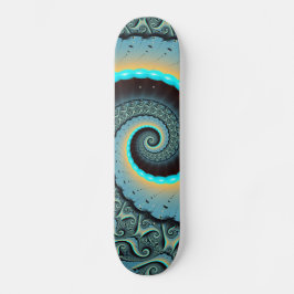 Skateboard Arte fractal en espiral abstracto azul turquesa na