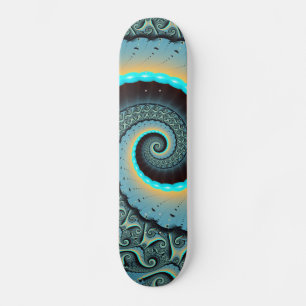 Skateboard Arte fractal en espiral abstracto azul turquesa na