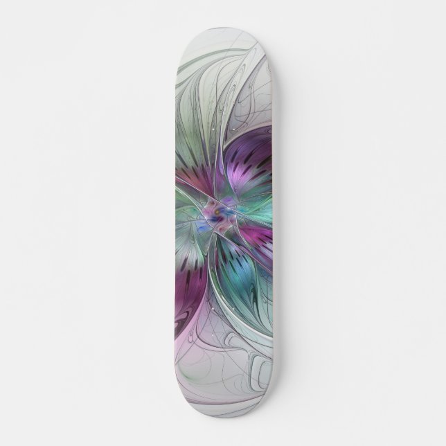 Skateboard Arte fractal floral moderno abstracto colorido (Anverso )
