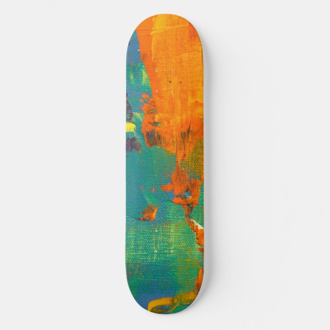 Skateboard Arte Genial Naranja Verde Pintado (Anverso)