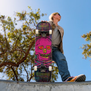 Skateboard Arte Grunge de Calavera Roja y Negra Mexicana