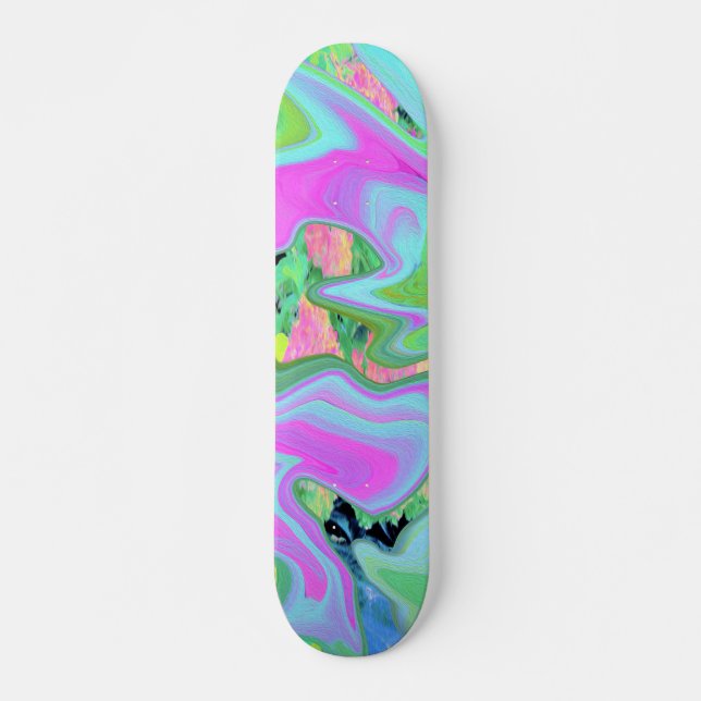 Skateboard Arte líquido rosa y azul claro retro en Hydrangea (Anverso )