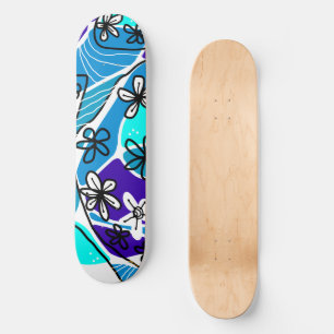 Skateboard Arte Neuro Floral Maximalista - Blanco Azul
