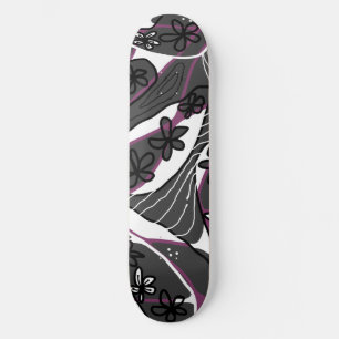 Skateboard Arte Neuro floral maximalista Magenta Gris Blanco