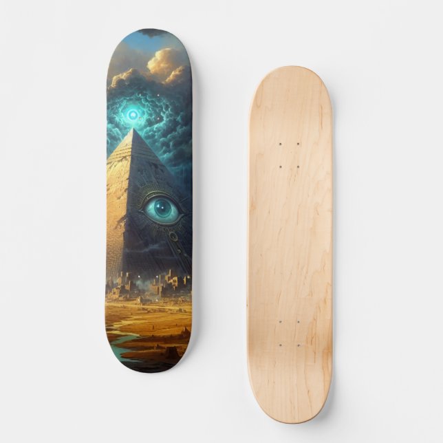 Skateboard Arte pirámide azul místico (Anverso)