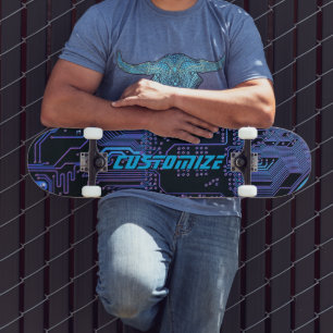 Skateboard Arte tecnológico de placa de circuito PCB azul cib
