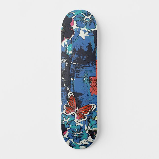Skateboard Arte urbano inspirado en mariposa floral (Anverso)