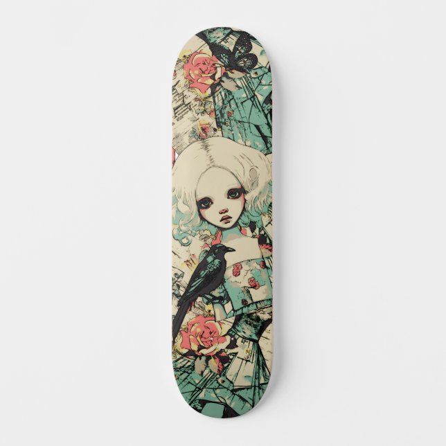 Skateboard Arte urbano inspirado por una chica gótica (Anverso)