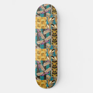 Skateboard Arte vibrante maximalista de mariposas en azul ver