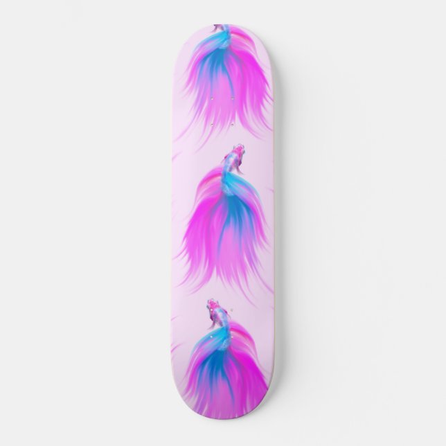 Skateboard Artsy Girly Neon Pescado Betta Pintado Azul Rosa (Anverso)