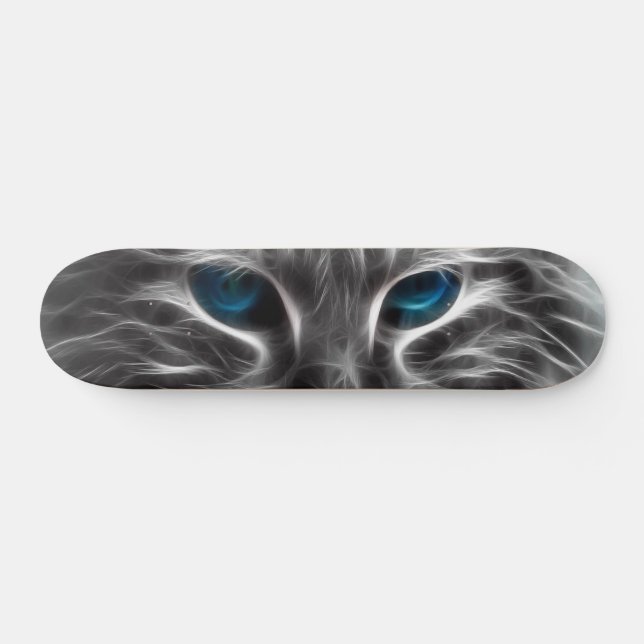 Skateboard Asombrosa cara de gato de ojos azules (Horz)