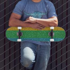 Skateboard Aspecto Brillante Dorado Verde y Azul Unisex