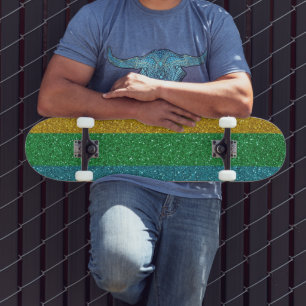 Skateboard Aspecto Brillante Dorado Verde y Azul Unisex